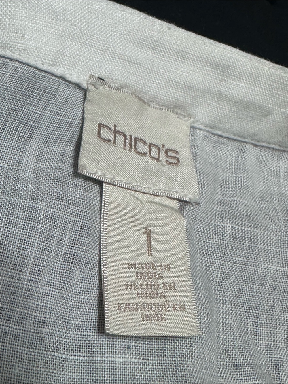 Chico’s White Linen Tunic Top Blouse M Beaded Embellished 3/4 Sleeve Boho - Picture 9 of 12